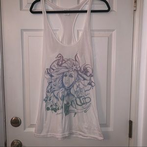 Bay Island Watercolor Nautical Mermaid White Tank Top Shirt Size Medium